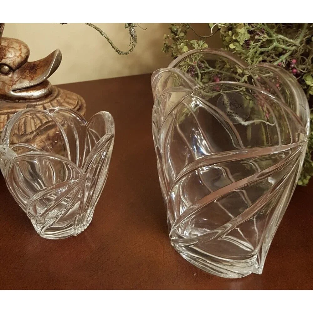 Lenox Full Lead Crystal Oval Vase & Votive Set- Artic Bloom NEW  in Box
